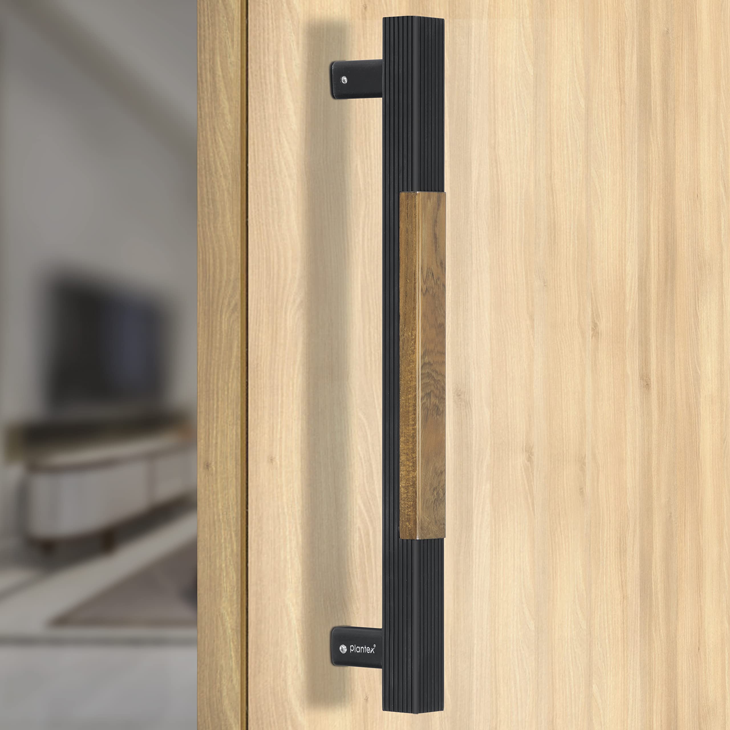 Plantex 280 Premium 12-inch Door Pull-Push Main Door Handle for Glass Door/House/Hotel/Office Door Hardware (Brass Antique & Wood Finish)