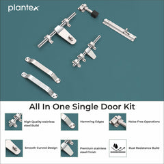 Plantex Stainless Steel Door Kit for Single Door/Door Hardware/Door Accessories (10 inch Al-Drop,8 inch Latch, 8 inch 2 Handles,7 inch Tower Bolt and 4 inch Door Stopper) - (DK-07-Combi)