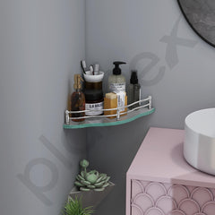 Plantex Bathroom Shelf/Bathroom Corner Organizer Shelf/Transparent Glass Corner Shelf for Living Room (9x9 Inches Flower - Pack of 1)