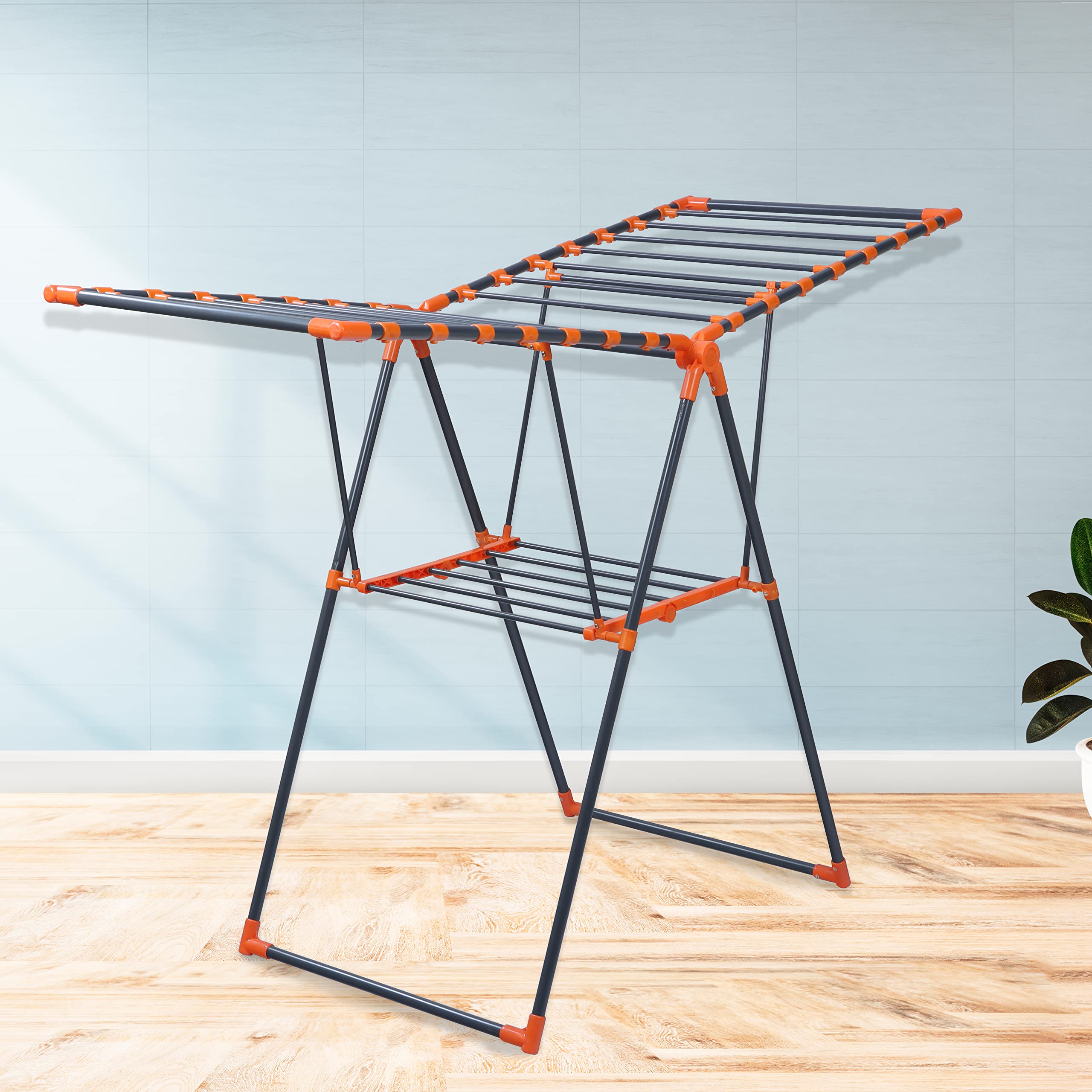 Plantex GI Steel Foldable Cloth Drying Stand/Clothes Rack/Clothes Hanger for Home/Londry Stand for Balcony – (Gray & Orange)