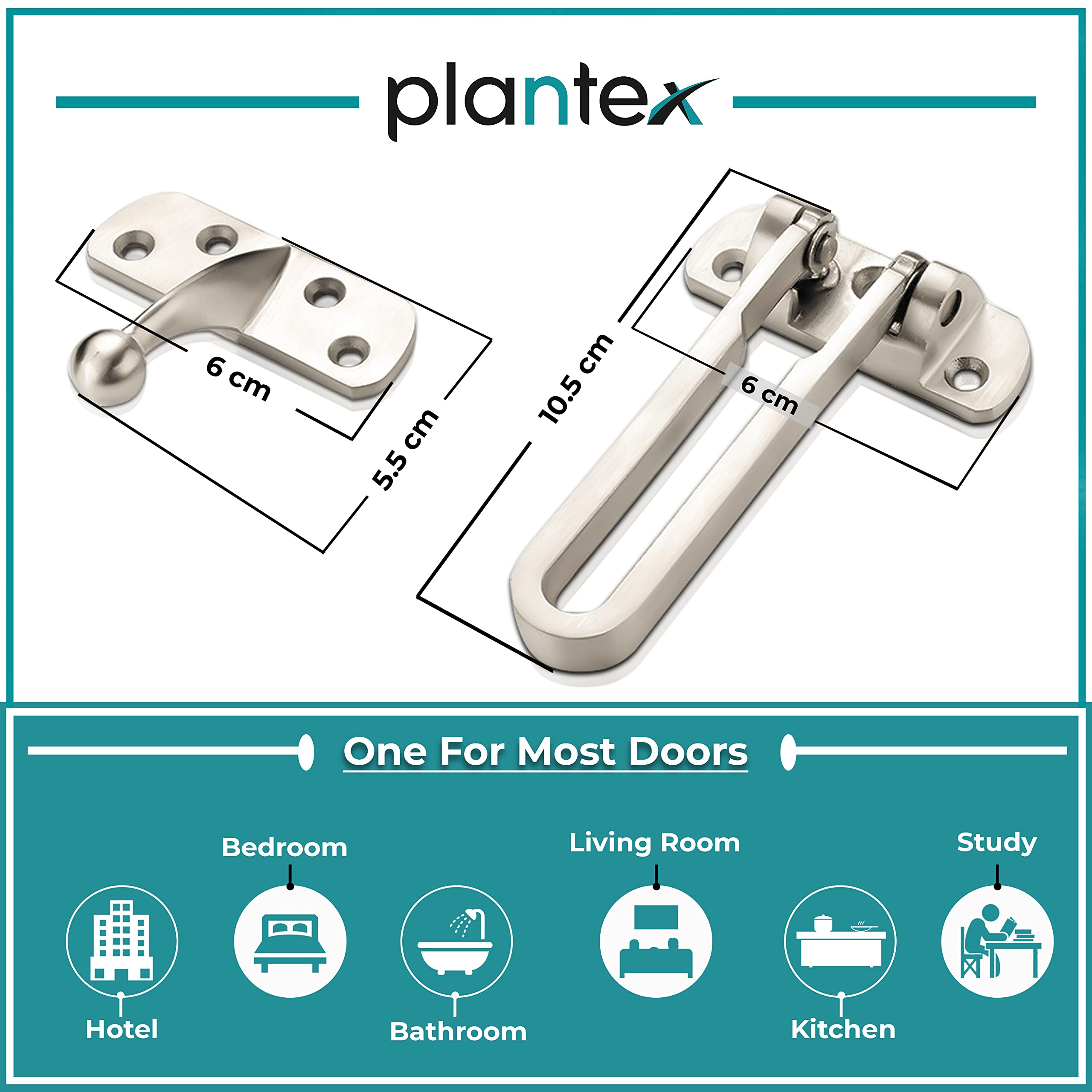 Plantex Heavy Duty Swing Bar Lock/Door Safety Guard with High Security Auxiliary Lock for Home/Office/Hotel – (SH-42, Matt Finish)