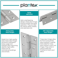 Plantex Heavy Duty Stainless Steel Door Butt Hinges 5 inch x 12 Gauge/2.5 mm Thickness Home/Office/Hotel for Main Door/Bedroom/Kitchen/Bathroom - Pack of 12 (Satin Matt)