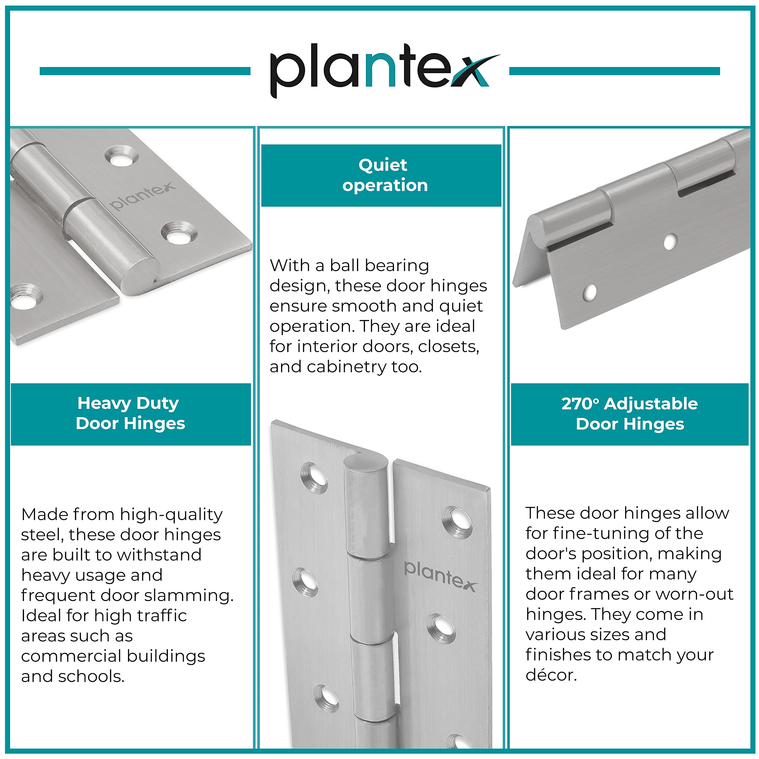 Plantex Heavy Duty Stainless Steel Door Butt Hinges 5 inch x 12 Gauge/2.5 mm Thickness Home/Office/Hotel for Main Door/Bedroom/Kitchen/Bathroom - Pack of 3 (Satin Matt)