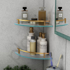 Plantex Premium Frosted Glass Corner/Shelf for Bathroom/Wall Shelf/Storage Shelf (9x9 Inches) - Pack of 2 (Brass Antique)