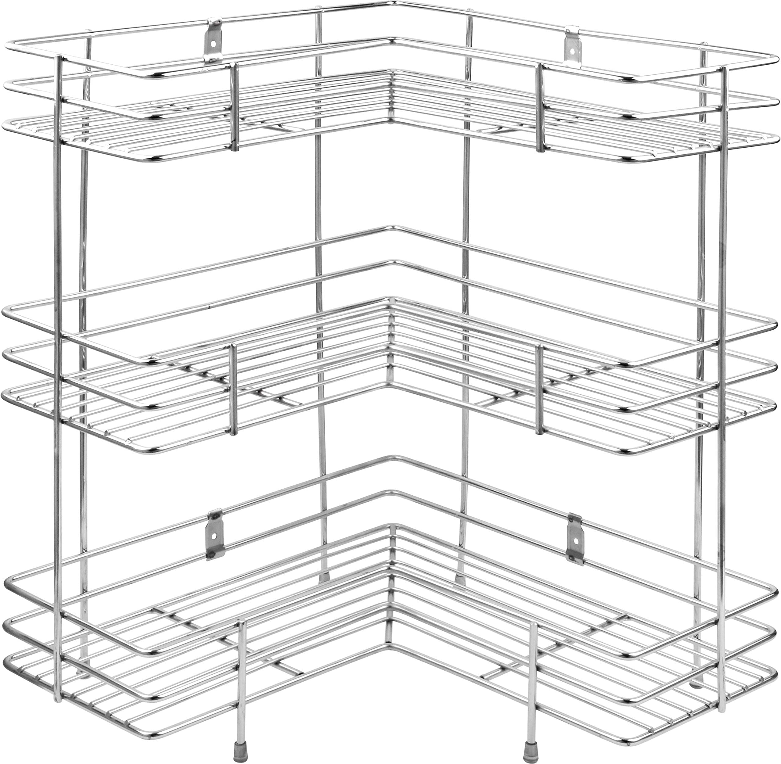 Plantex Heaviest Stainless Steel Multipurpose L-Shape 3-Tier Kitchen Corner Rack/Storage Shelf/Dish Rack/Storage Rack for Kitchen Accessories(Chrome)