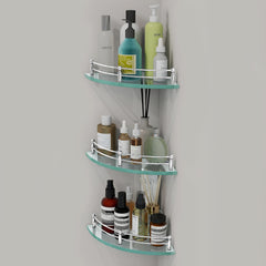 Plantex Premium Frosted Glass Corner/Shelf for Bathroom/Wall Shelf/Storage Shelf (9x9 Inch, Transparent) - Pack of 3