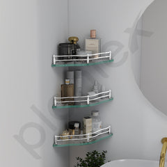 Plantex Bathroom Shelf/Bathroom Corner Organizer Shelf/Transparent Glass Corner Shelf for Living Room (9x9 Inches Flower - Pack of 3)