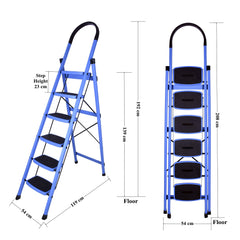 Plantex Premium Steel Folding Step Alloy Steel Ladder for Home - Wide Anti Skid Steps (Blue & Black) (6 Step)
