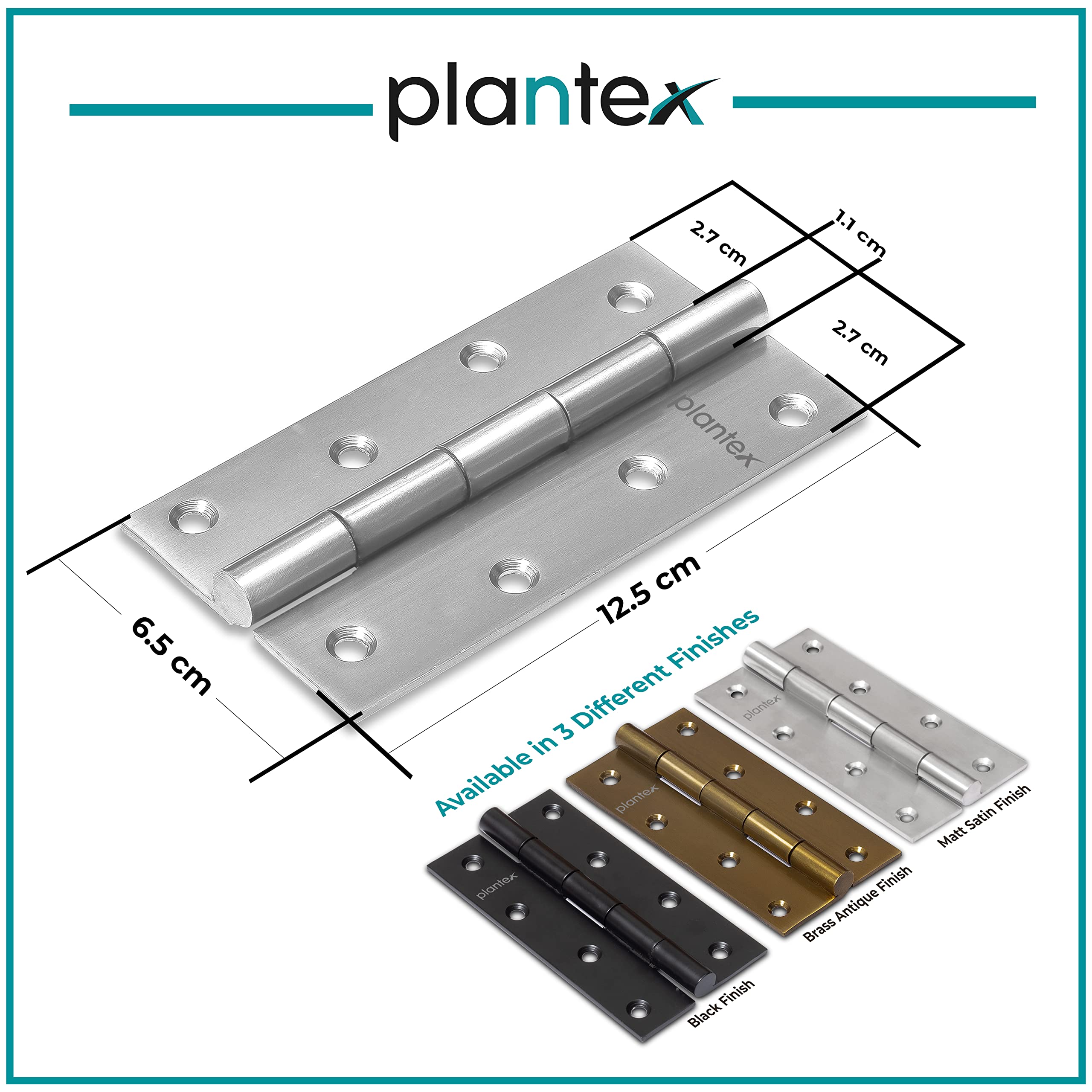 Plantex Heavy Duty Stainless Steel Door Butt Hinges 5 inch x 12 Gauge/2.5 mm Thickness Home/Office/Hotel for Main Door/Bedroom/Kitchen/Bathroom - Pack of 6 (Satin Matt)