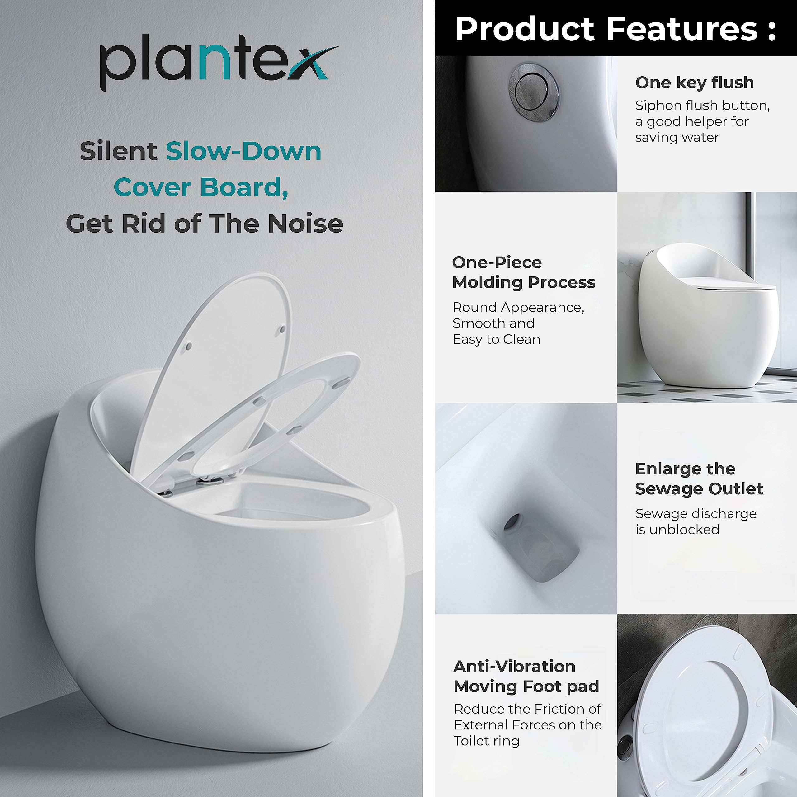 Plantex Platinium Ceramic Rimless One Piece Western Toilet/Water Closet/Commode With Soft Close Toilet Seat - S Trap Outlet (White)