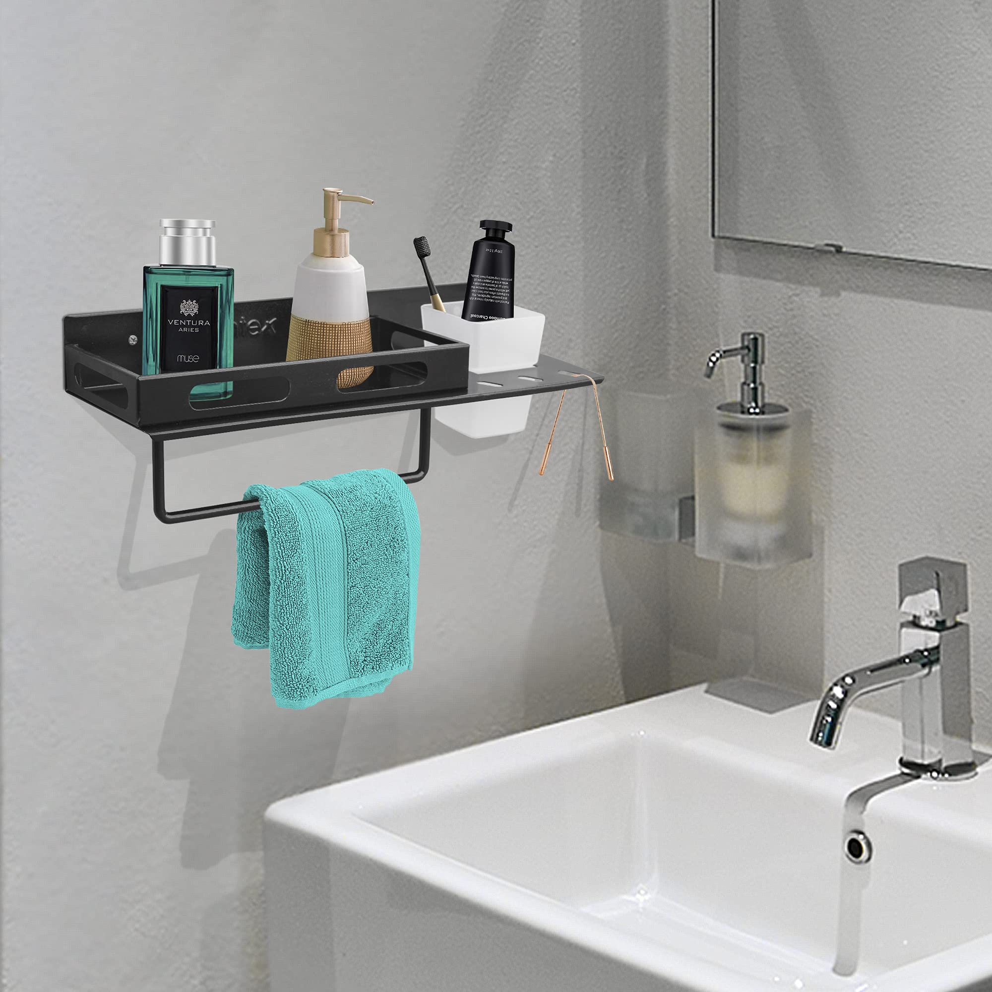 Plantex Bathroom Organizer - GI Steel Multipurpose Bathroom Shelf for Wall/Bathroom Accessories(Black-15 Inches)
