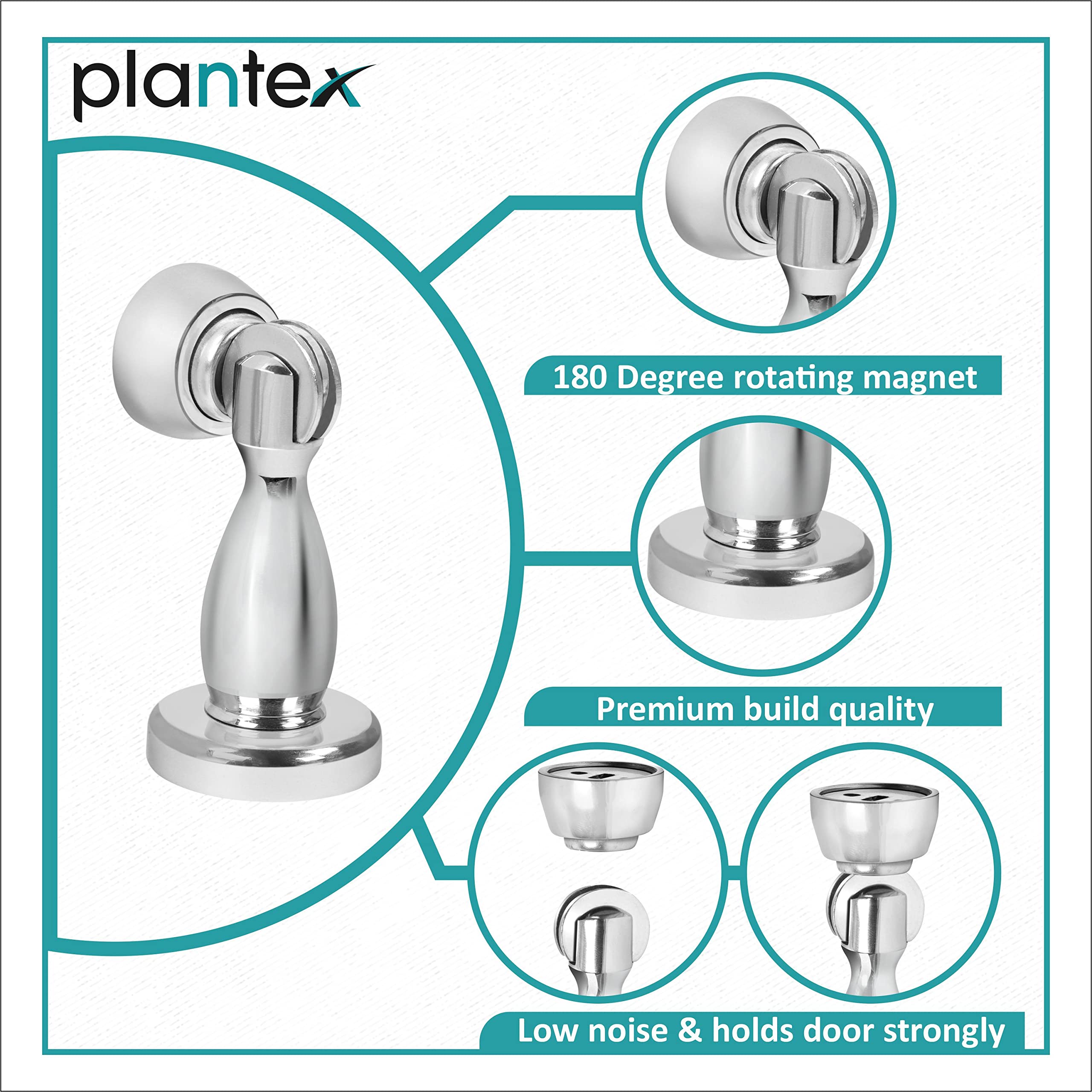 Plantex Magnetic Door Stopper for Home/Magnet Door Catcher/ Door Holder for Main Door/ Bedroom/Office and Hotel Door (4 inch, Chrome)