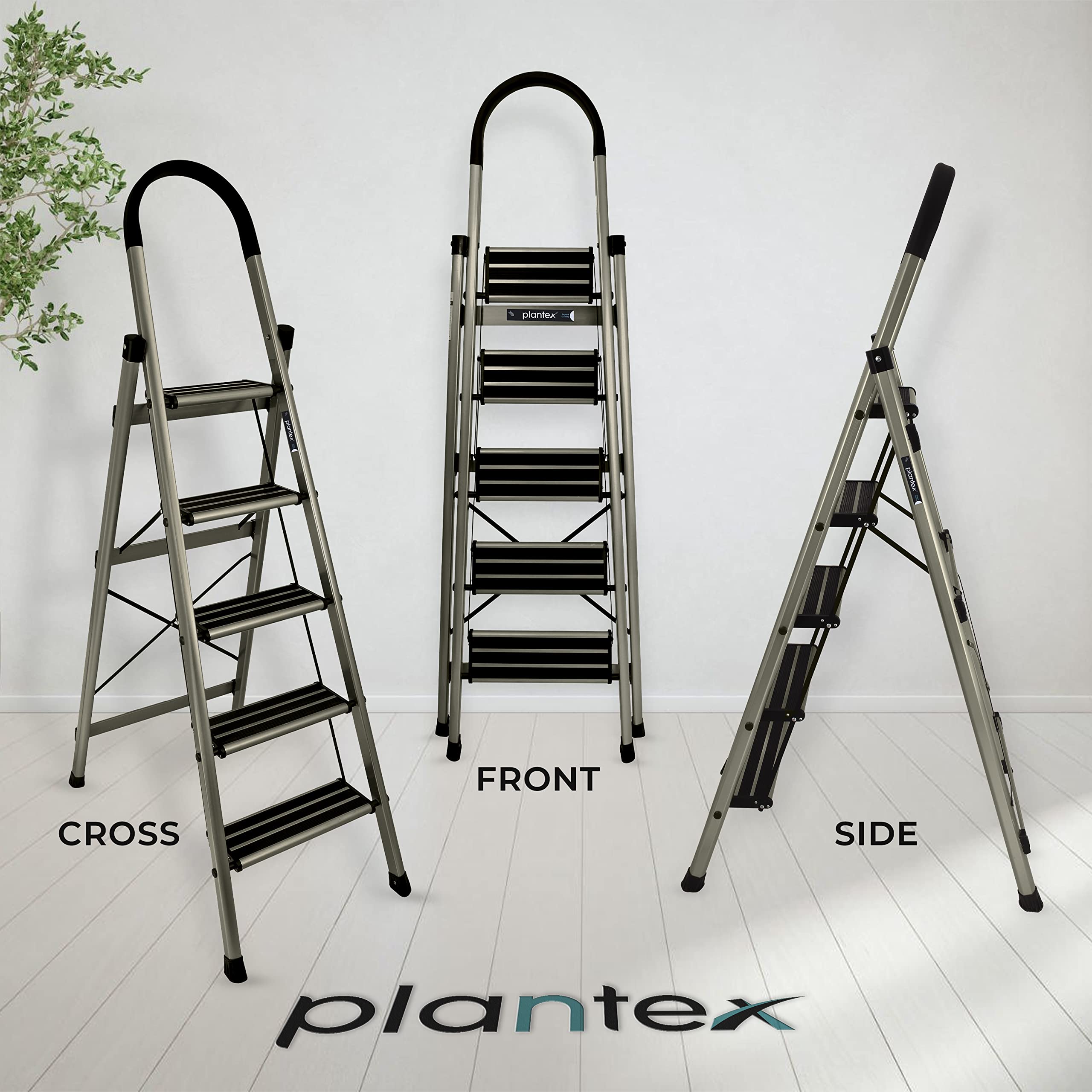 Plantex Ladder for Home-Foldable Aluminium 5 Step Ladder-Wide Anti Skid Steps (Anodize Coated-Gold)