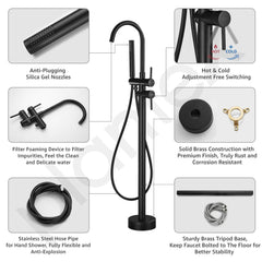 Plantex Pure Brass Free Standing Bathtub Faucet/Bath Tub Filler Faucet/Single Lever Basin Faucet with Handle Held Shower - (Black)