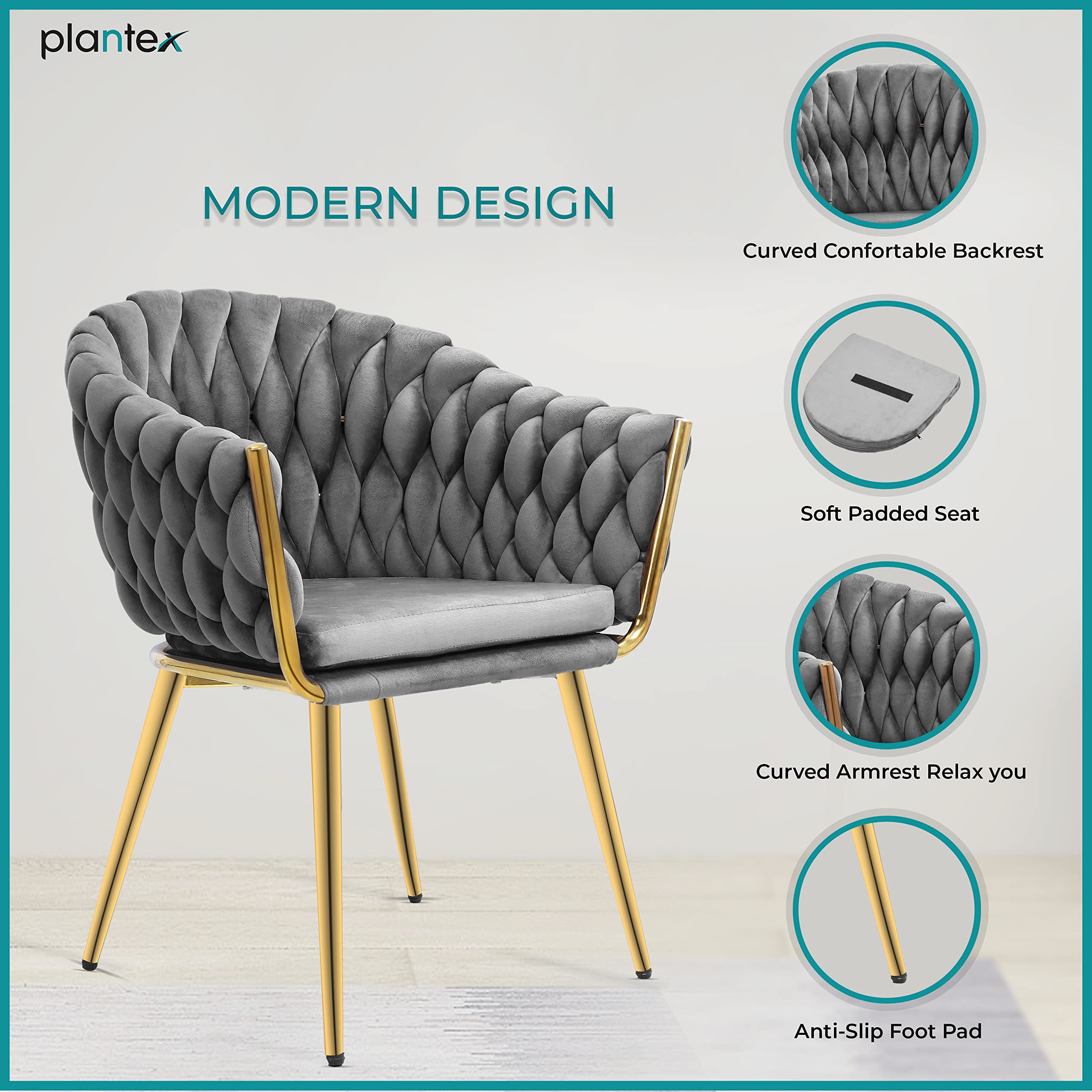 Plantex Morden Peradox Chair with Sitting Cushion for Home/Peradox Chair with PVD Gold Leg for Cafe/Restaurant/Office/Living Room/Bed Room (APS-1042-Grey & PVD Gold)