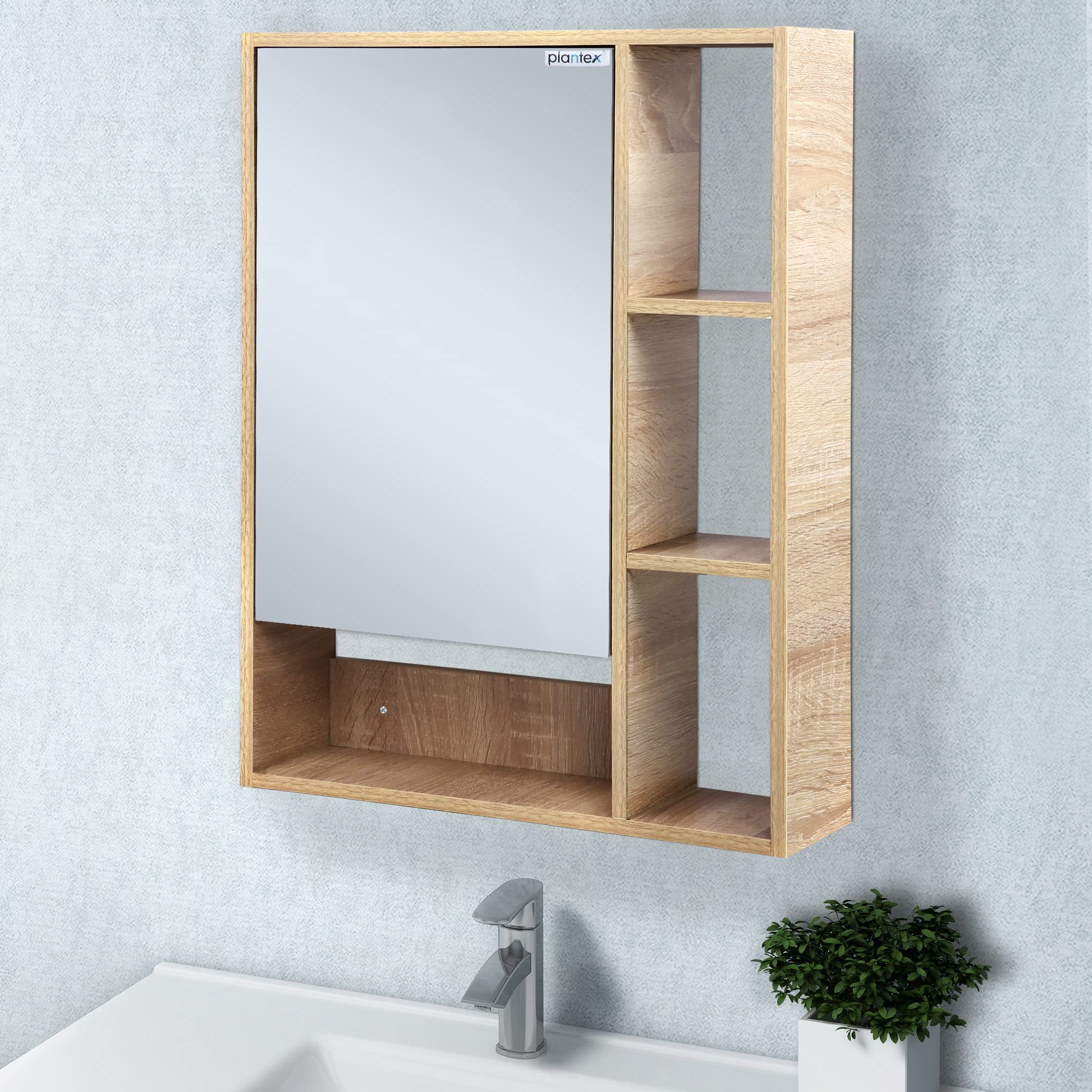 Plantex Bathroom Mirror Cabinet - HDHMR Wood Retro Bathroom Organizer Cabinet (18 x 24 Inches) Bathroom Accessories (APS-6001-Castel Oak)