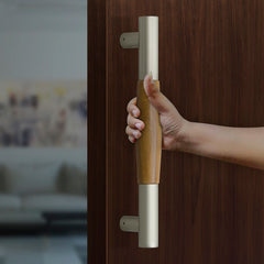 Plantex Stainless Steel and Wood Door Handle/Door & Home Decor/300 mm Main Door Handle/Door Pull-Push Handle - Pack of 1 (Satin&Wood)