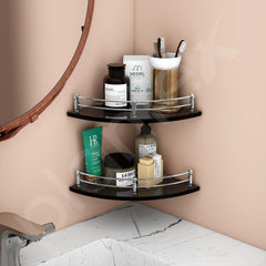 Plantex Premium Black Glass Corner Shelf for Bathroom/Wall Shelf/Storage Shelf (12 x 12 Inches - Pack of 2)