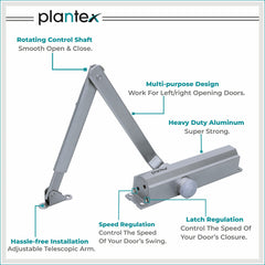 Plantex Premium Automatic Door Closer for All Door Adjustable Size 3 Spring Hydraulic Auto Door Closer for Home Office Hotel for Wide 180 Degree Opening (ISO 9001 Certified) (Capasity-75 kg,Silver)