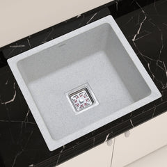 Plantex Granite Quartz Single Bowl Kitchen Sink with Hose Pipe and Square Coupling-Flush Mount/Under Mount/Top Mount - (APS-2023 - Mosaic Grey, 18 x 16 inches)