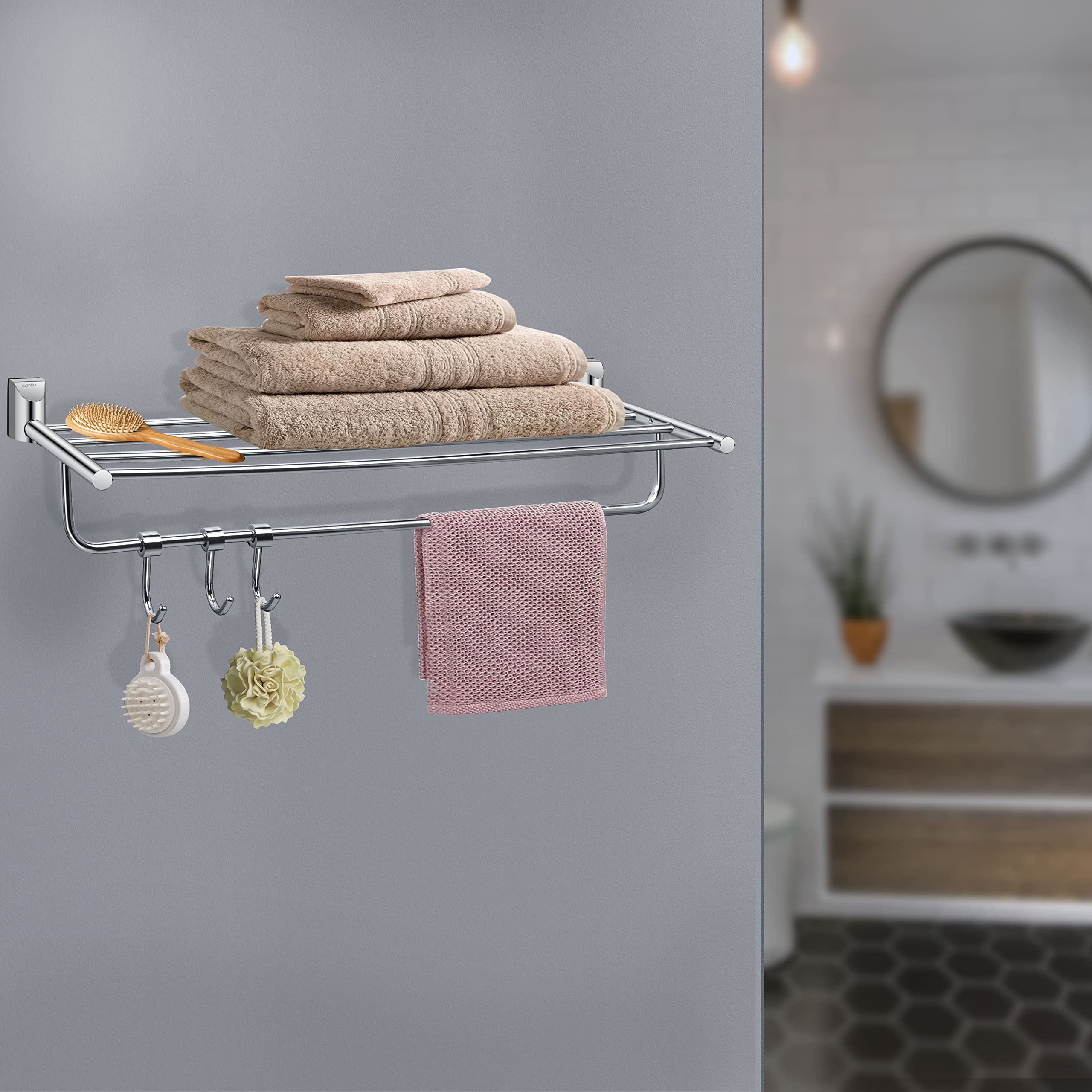 Plantex Fully Brass Smero Towel Rack for Bathroom/Towel Stand/Hanger/Bathroom Accessories - 24 Inch - Chrome (SU-5131)
