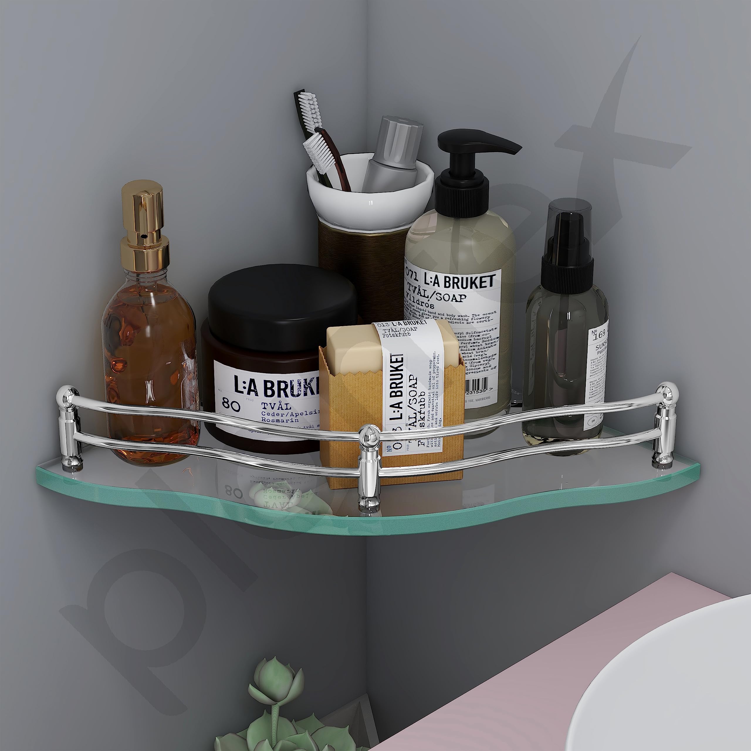 Plantex Bathroom Shelf/Bathroom Corner Organizer Shelf/Transparent Glass Corner Shelf for Living Room (9x9 Inches Flower - Pack of 2)