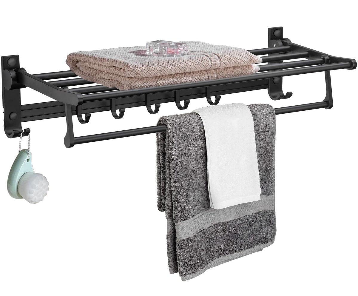 Plantex Space Aluminum Folding Towel Rack/Towel Stand/Hanger/Bathroom Accessories (24 Inches, Black-Matt
