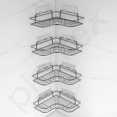 Plantex Bathroom Corner Self Adhesive Shelf/Rack/Storage Organizer - Bathroom Accessories - Pack of 4 (Metal,Black)