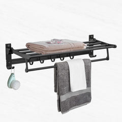 Plantex Space Aluminum Folding Towel Rack/Towel Stand/Hanger/Bathroom Accessories (24 Inches, Black-Matt