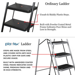 Plantex Heavy Steel Folding Ladder for Home - Wide 6 Anti Skid Steps (Black & Silver)