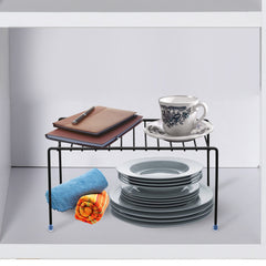 Plantex Stainless Steel Multipurpose Dish Rack/Storage Shelves for Kitchen Cabinets/Plate Stand/Utensil Rack (Black)