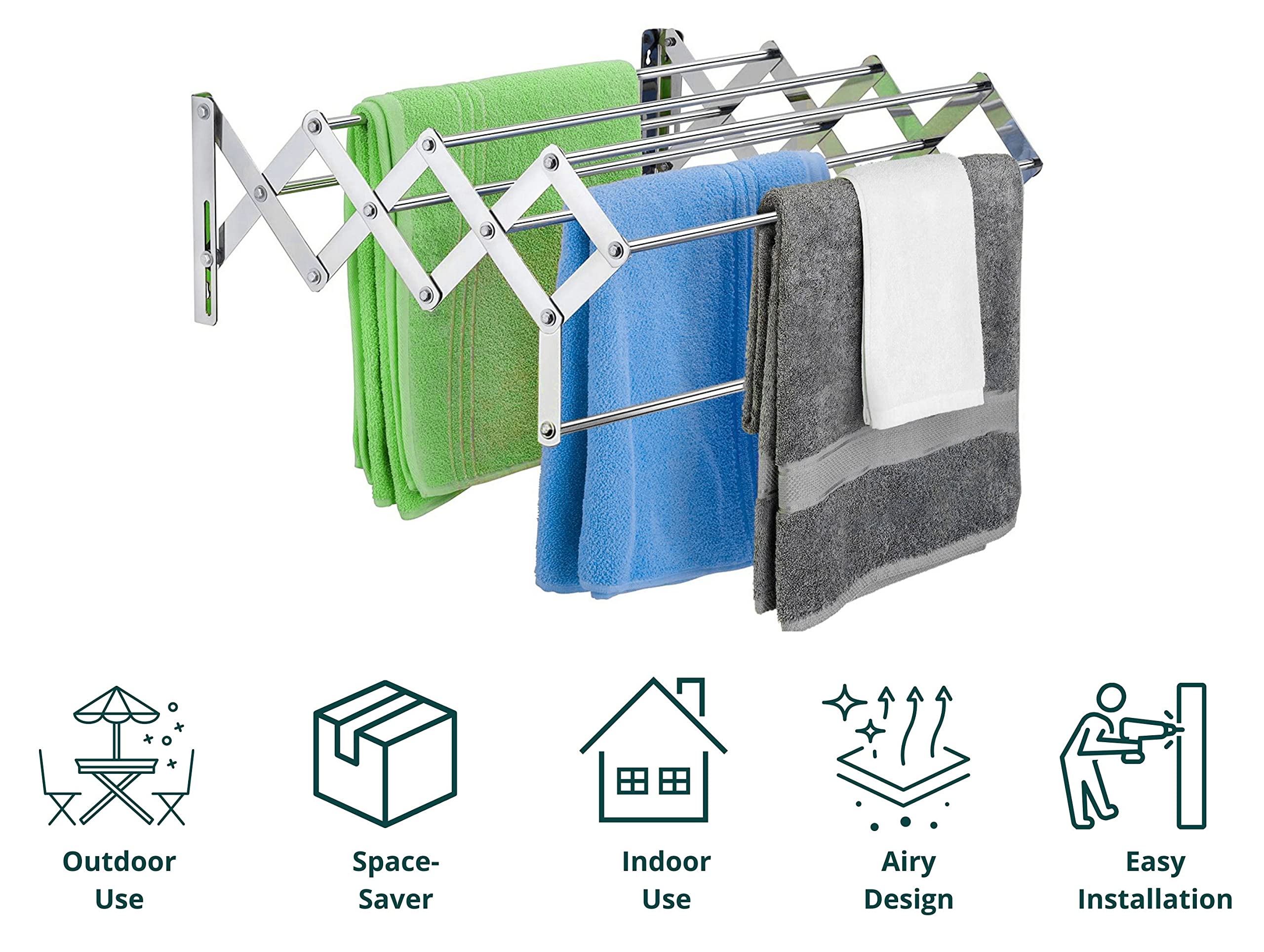 Plantex Stainless Steel Foldable Clothes Drying Rack/Cloth/Towel Stands for Drying Clothes - Wall Mount (Chrome - 24 inch)