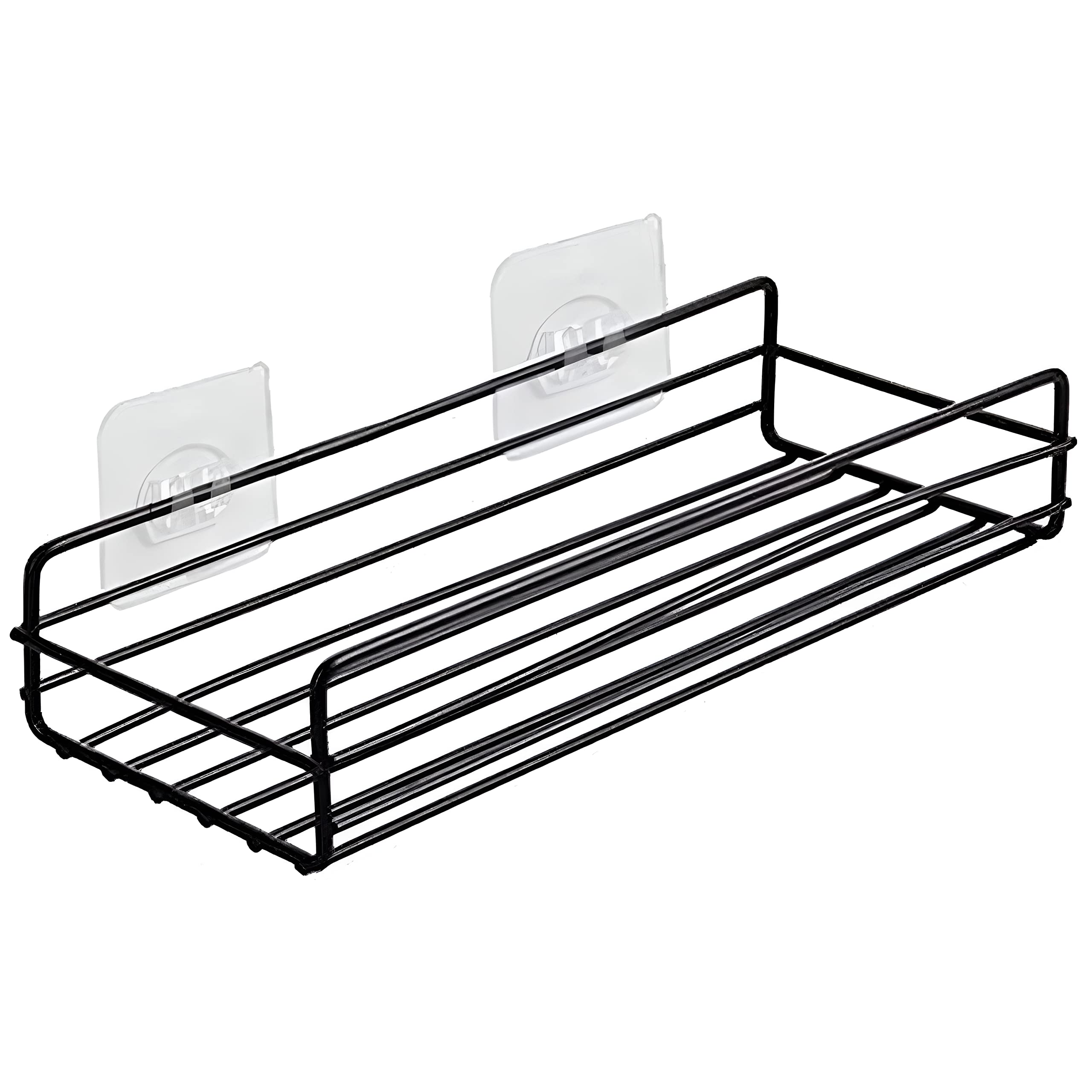 Plantex Self-Adhesive GI-Steel Bathroom Shelf-Multipurpose Rack/Organizer for Bathroom & Kitchen/Bathroom Accessories - Pack of 2 (12x5 inches,Black)