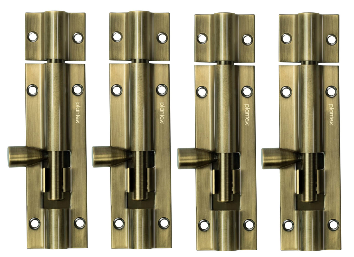 Plantex 4- inches Tower Bolt for Windows/Doors/Wardrobe - Pack of 4 (Antique)