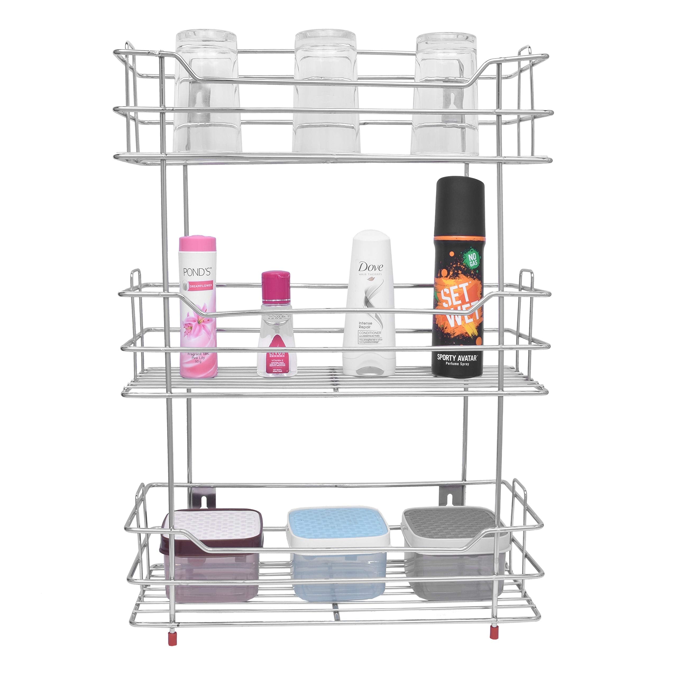 Plantex Stainless Steel Multipurpose 3 Tier Kitchen Rack/Storage Shelf/Cutlery Storage Rack/Dish Rack/Storage Rack for Kitchen (Chrome Finish)