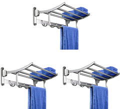 Plantex Stainless Steel Folding Towel Rack for Bathroom/Towel Stand/Hanger/Bathroom Accessories (18 Inch) - Pack of 3