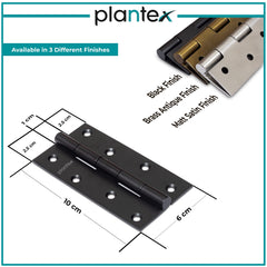 Plantex Heavy Duty Stainless Steel Door Butt Hinges 4 inch x 14 Gauge/2 mm Thickness Home/Office/Hotel for Main Door/Bedroom/Kitchen/Bathroom - Pack of 4 (Black)