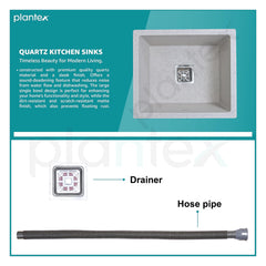 Plantex Kitchen Sink/Quartz Single Bowl Kitchen Sink with Hose Pipe and Square Coupling-Flush Mount/Under Mount/Top Mount –(Mosaic Grey-21 x 18 inches)