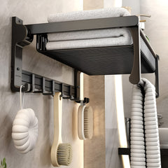 Plantex Aluminium Towel Rack/Towel Rod/Towel Hangar with Hooks/Bathroom Organizer/Bathroom Accessories (961,Black) - Pack of 1