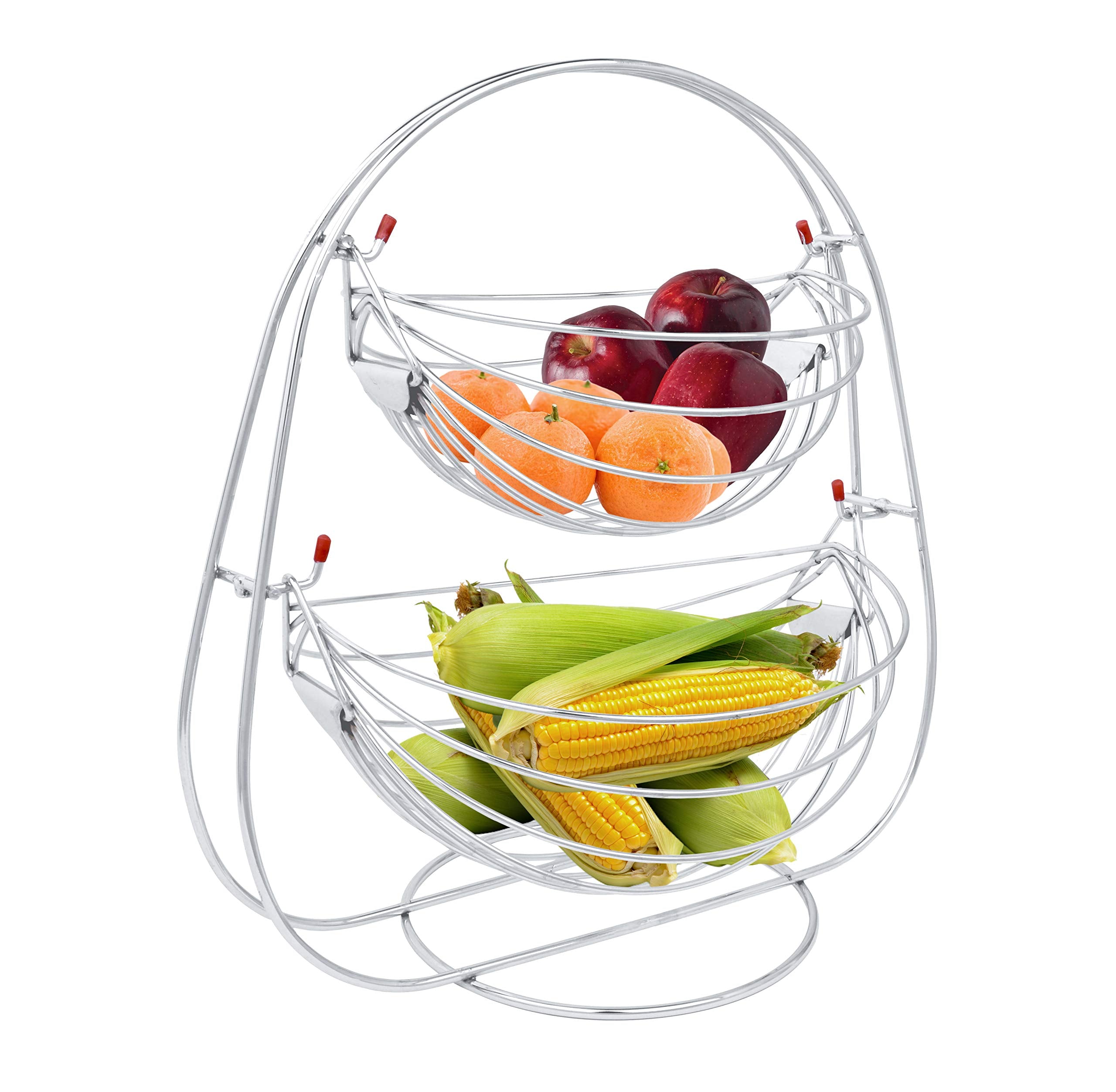 Plantex Stainless Steel Double Step Swing Fruit and Vegetable Basket (Silver)