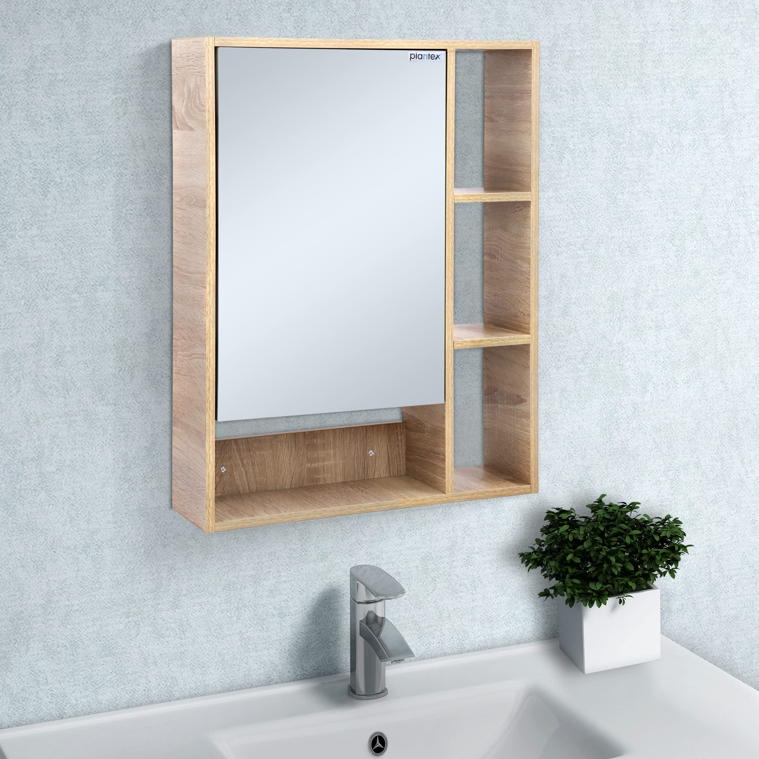 Plantex Bathroom Mirror Cabinet - HDHMR Wood Retro Bathroom Organizer Cabinet (18 x 24 Inches) Bathroom Accessories (APS-6001-Castel Oak)