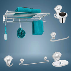 Plantex Stainless Steel Bathroom Accessories-6pcs Bathroom Organizer Set- Towel Rack/Towel Rod/Soap Holder/Tumbler Holder/Robe Hook(Chrome)