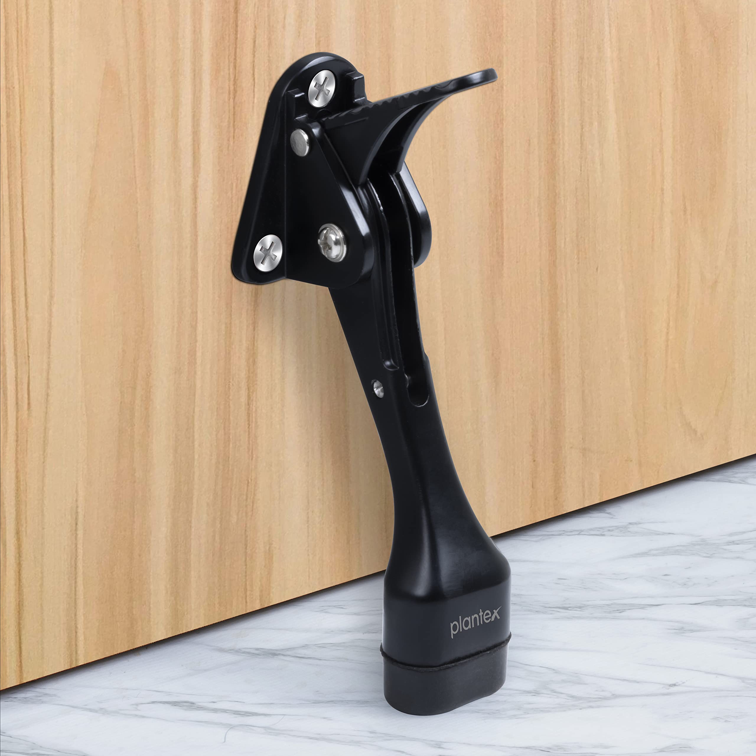 Plantex Premium Door Stopper, Kickdown Stop with one Touch Adjestable Height & Rubbar Tip, Door Stopes – Pack of 1 (186 - Black)