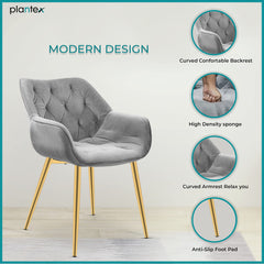 Plantex Morden Quilt Chair for Home/Quilt Chair with PVD Gold Leg for Cafe/Restaurant/Office/Living Room/Bed Room (APS-1043-Grey & PVD Gold)
