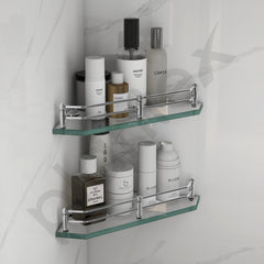 Plantex Premium Diamond Transparent Glass Corner Shelf for Bathroom/Kitchen Shelf/Bathroom Accessories (9x9 Inches) - Pack of 2
