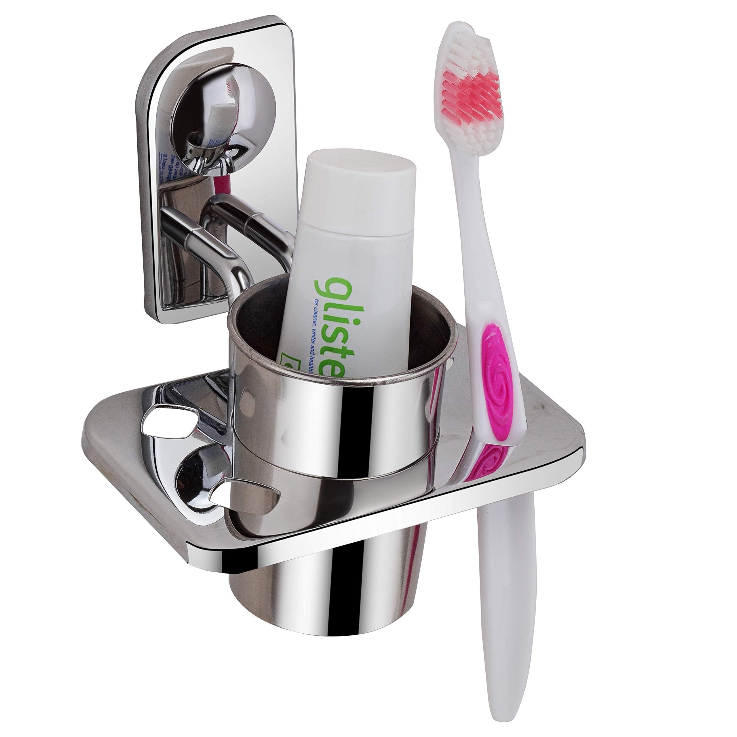 Plantex Dream Stainless Steel Tooth Brush Holder/Tumbler Holder/Bathroom Accessories (Chrome) - Pack of 2