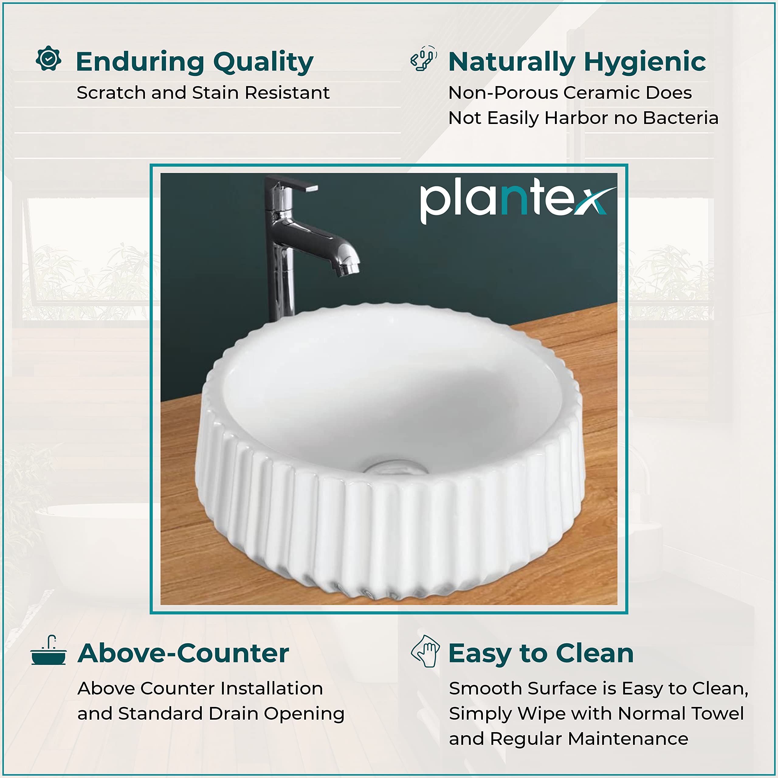 Plantex Platinium Ceramic Tabletop Round Wash Basin/Countertop Bathroom Sink (White Glossy, 14 x 14 x 5.5 Inch)