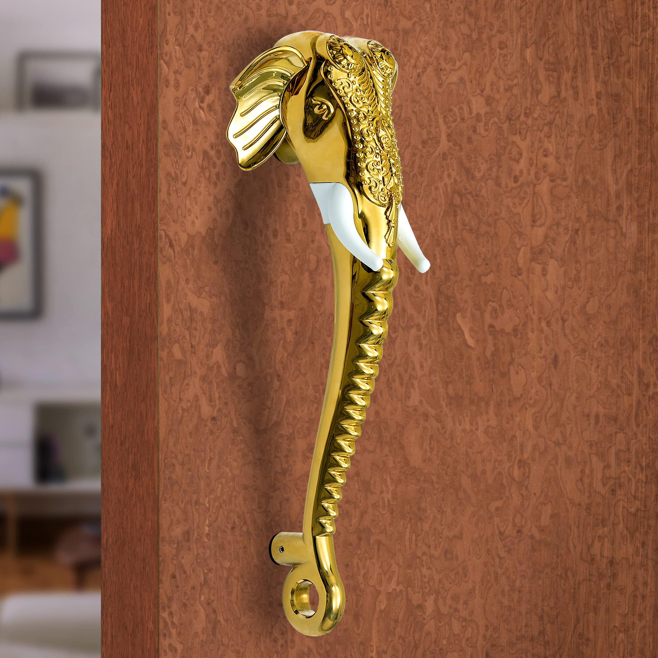Plantex Heavy Duty Door Handle/Door & Home Decor/11-inches Elephante Shape Main Door Handle/Door Pull Push Handle - Pack of 1 (Golden Finish)