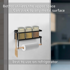 Plantex GI Steel Multi-Purpose Magnetic Shelf for Home/Fridge Organizer Spice Rack with Paper-Towel Holder/Kitchen Rack for Refrigerator - Pack of 1 (Black)