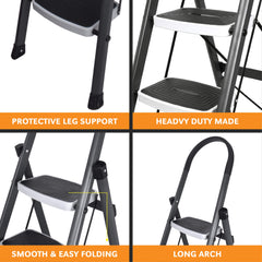 Plantex High Grade Metal Folding Ladder for Home/Ladder 5 Steps for Home use-Anti Skid Steps(Gray & White)